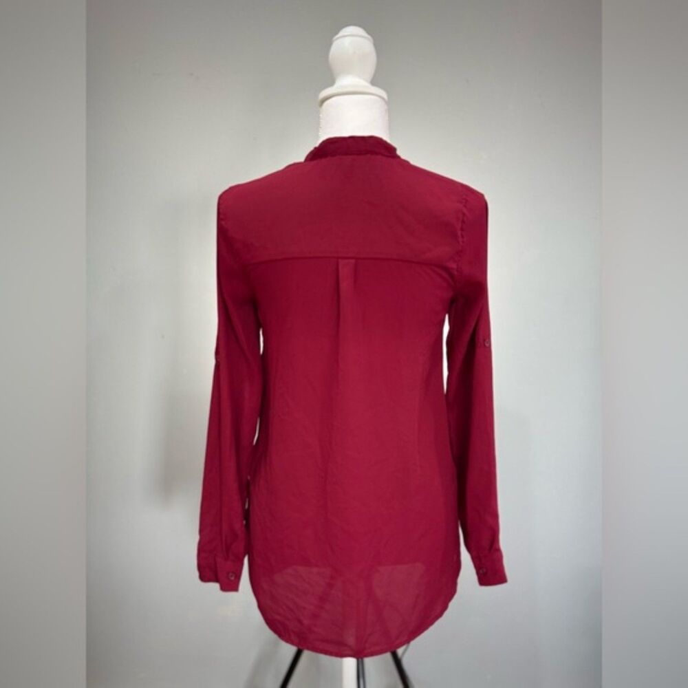 CLEAROUT! Burgundy Paper Tee 1/2 Zip Blouse Size S EUC - Picture 2 of 4